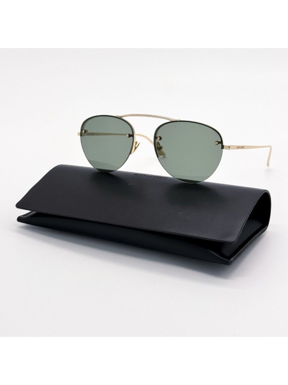 New Saint Laurent SL575 003 Green Gold Sunglasses Unisex Aviator Frame